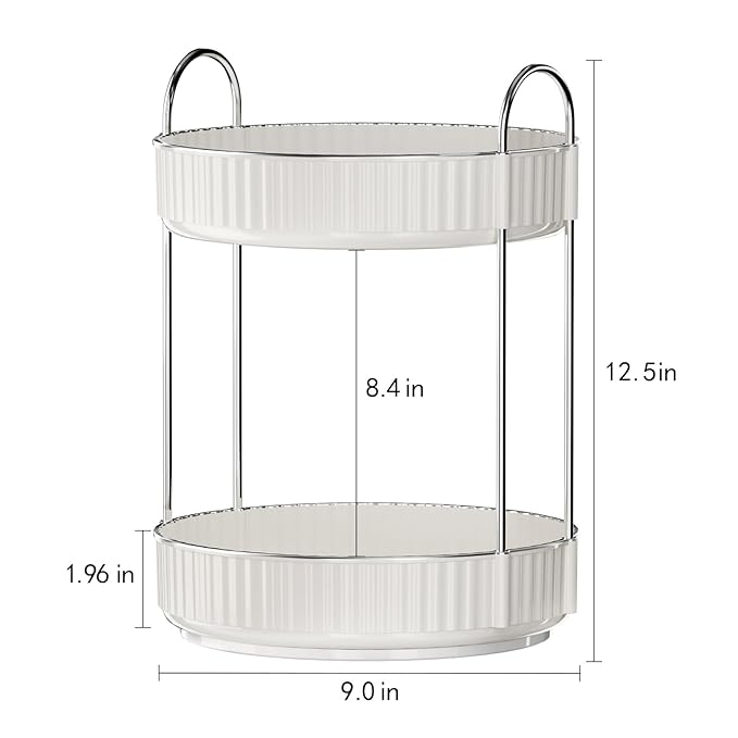 Rotating Makeup Organizer for Vanity, 2 Tier High-Capacity Skincare & Makeup Storage, Perfume Organizer, Cosmetic Dresser, Countertop 360 Spinning