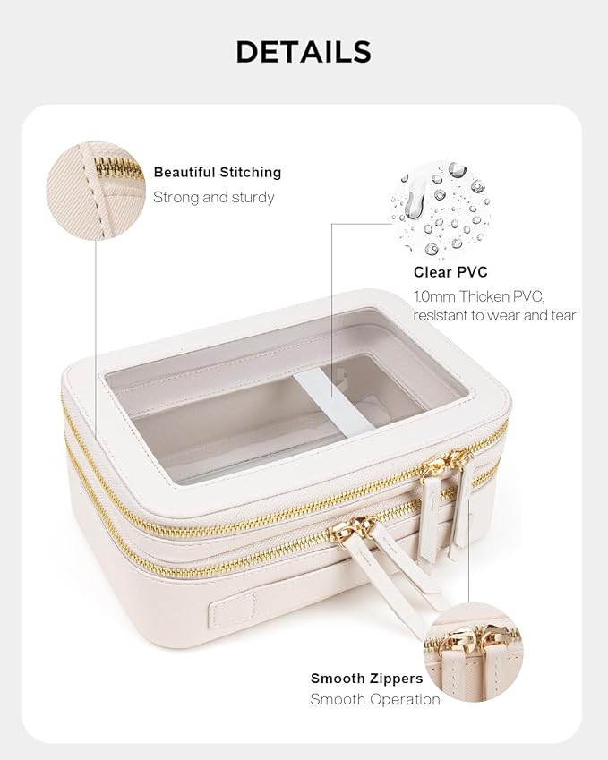 Clear Makeup Bags TSA Approved Toiletry Bag with Handle Large Opening,Clear Toiletry Bags for Carry-on Traveling Travel Car Accessories Essentials Organziation Storage for Women Girls(White, 2Layer)