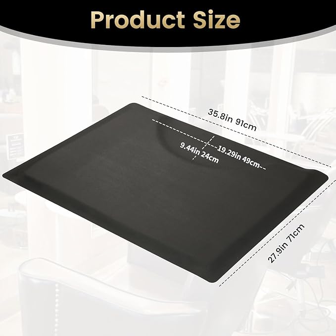 Crablux Salon Floor Mat Anti Fatigue for Stylist, 35.8"x27.9" Barber Floor Mats Black Hair Mats for Hairdresser Standing, 1/2" Thick Square Base for Salon Chair Barbershop Hairdressing Equipment