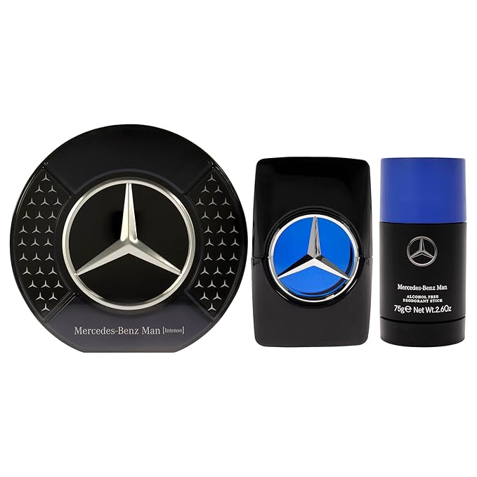 Mercedes-Benz Intense Gift Set Perfumes for Men - Includes 2.7 oz Eau de Toilette Spray and 2.6 oz Deodorant Stick - Woody Scent - Opens with Notes of Pear - Evokes Power and Sensuality - 2 pc