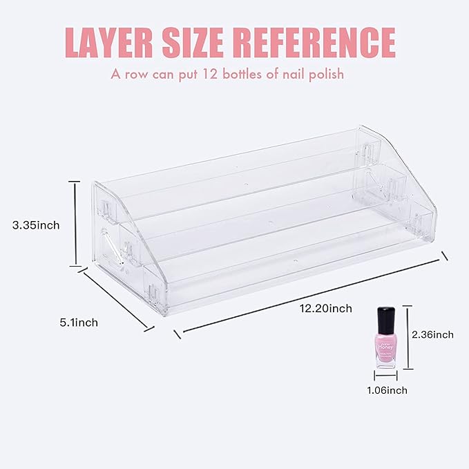 Nail Polish Organizer 36 Bottles of 3 Layers Sunglass Organizer Acrylic Display Rack Eyeglasses Storage Essential Oils Holder Makeup Organizer No Tool Needed Assembly, Clear