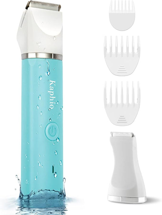 Bikini Trimmer for Women Pubic Hair: Eletctric Razors for Women - Rechargeable Eletctric Shaver for Women - Painless Bikini Trimmer Waterproof IPX7 for Body Hair Tiffany Blue