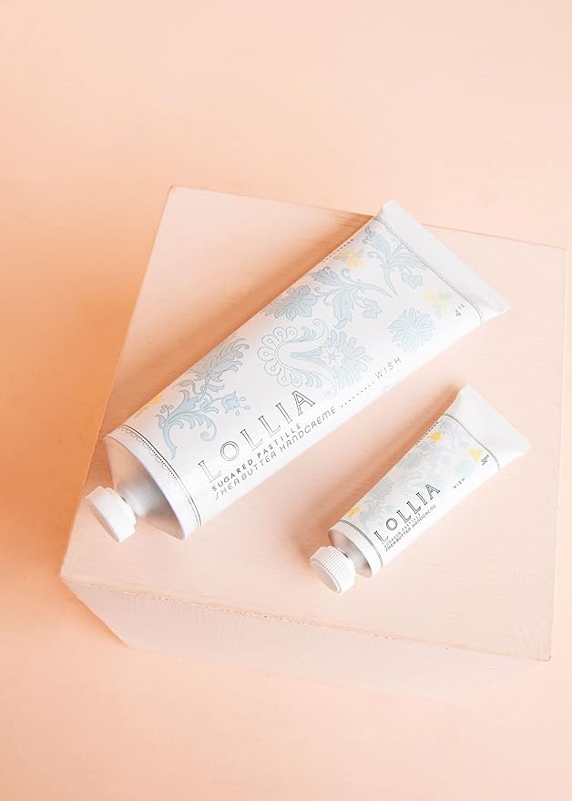 LOLLIA Wish No. 22 Handcreme Bundle, .33 oz. & 4 oz. – Sugared Pastille – Scented Hand Cream for Women, Moisturizing Hand Lotion for Dry Hands, Shea Butter & Cocoa Butter, Quick Absorbing Lotion