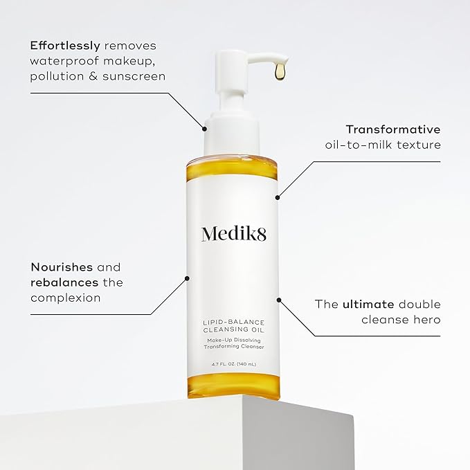 Medik8 Lipid-Balance Cleansing Oil - Oil Based Facial Cleanser - Reveals Radiant Complexion without Stripping Vital Moisture - 4.7 oz