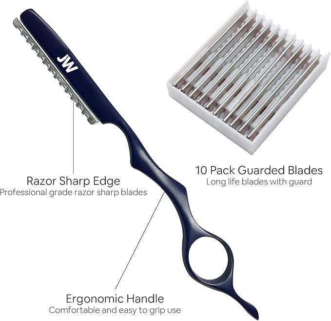 JW Shears Professional Hairdressing Shear, Thinner, Razor and Case Set (5.75" Lefty Silver/Pink)