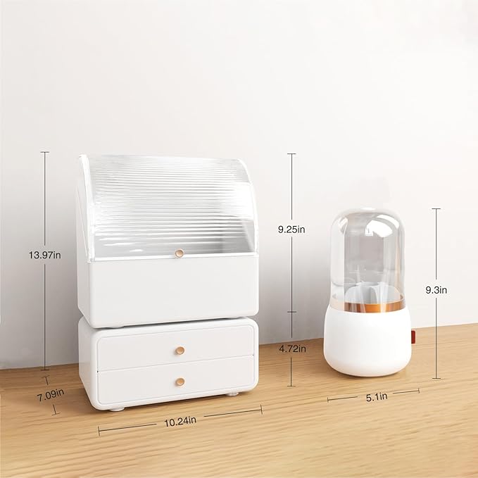 Large Makeup Organizer with Brush Holder, Makeup and Skincare Organizer for Vanity, Cosmetics Skincare Organizers with Lid and Drawers for Countertop, Bathroom, Dresser, Ideal Gifts for Women