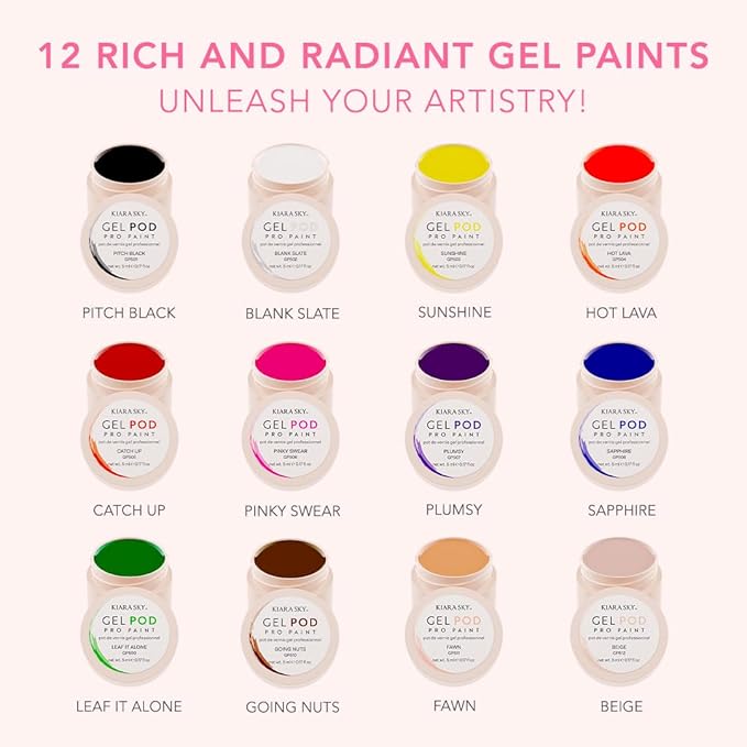 KIARA SKY Professional Nails Gel Art Paint Pod Collection - 12 Ultra Pigmented Colors for Nail Art