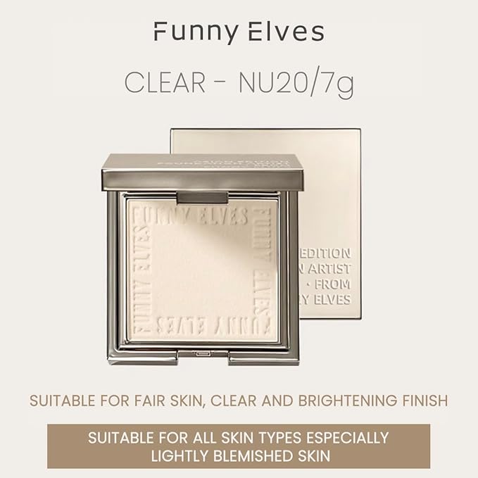 Funny Elves Powder Makeup Face Long Lasting Photosensitive Concealer Asian Skincare Cosmetics Smooth NU20 1 Count