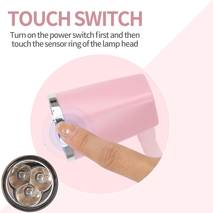 Touch Switch Nail Lamp,Flash Cure Gel X Lamp,Rechargeable Cordless UV LED Light with Timer, Gooseneck Gel Polish Curing Dryer Lamp,for Professional and Home Use (Pink)