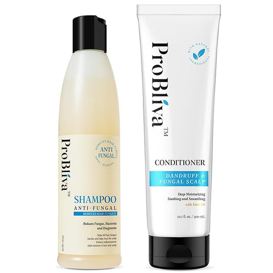 Fungal Scalp & Hair Loss Solution: Natural Therapeutic Shampoo & Conditioner Set for Psoriasis Folliculitis Itchy Bump Dandruff & Thinning Hair - Hair Growth with Rice Protein - Soothing, Sulfate-Free