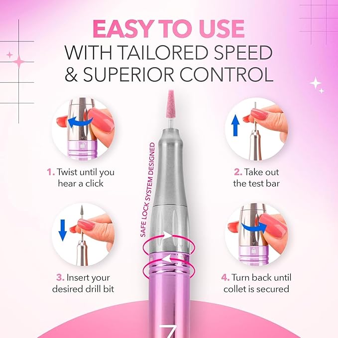 M Mase- Professional Nail Drill Machine - 2-in-1 Nail File - Cordless, 35000 RPM, HD Display - Gift for Her - Electric Nail Drill for Professional & Home Use (Rose Gold)