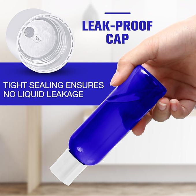 50 Pcs 4oz Empty Plastic Travel Bottles with Disc Top Flip Cap Small Travel Size Bottles Blue Refillable Empty Containers for Shampoo Lotion Liquid Body Soap Cream Toiletries