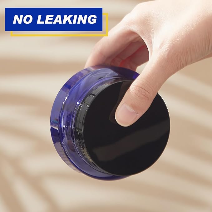 Tessco 24 Pack Plastic Jars with Lids Labels Empty Clear Plastic Jars Round Refillable Cosmetic Containers Body Butter Containers Bulk Sugar Scrub Bottle for Make Up(5 oz,Translucent Blue and Black)