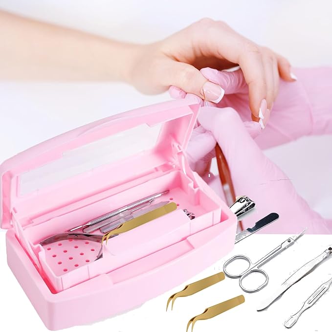 Sterilizer for Nail Tools,Shmian Plastic Soaking Cleaning Sterilization Tray for Tweezers Manicure,Barber,Nail Salon,Clipper Cleaner