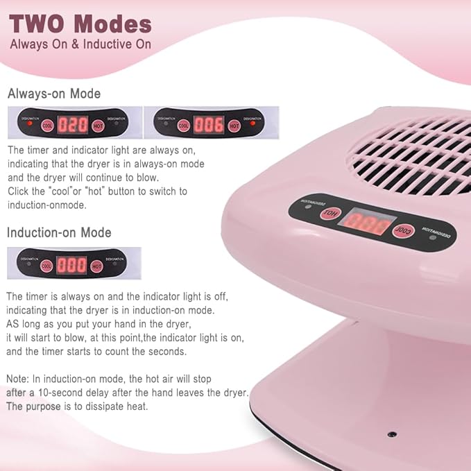 Nail Dryer for Regular Polish,300W Nail Drying Fan with Auto Sensor,Hot & Cold Air Nail Drying Fan for Salon & Home Manicure Use