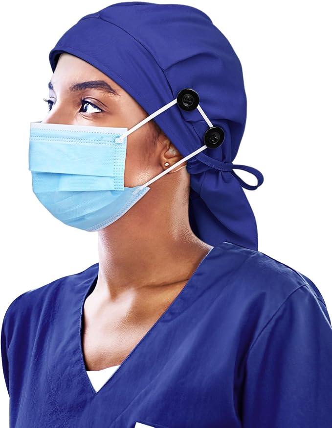 Satin Lined Work Cap with Button for Long Hair Women