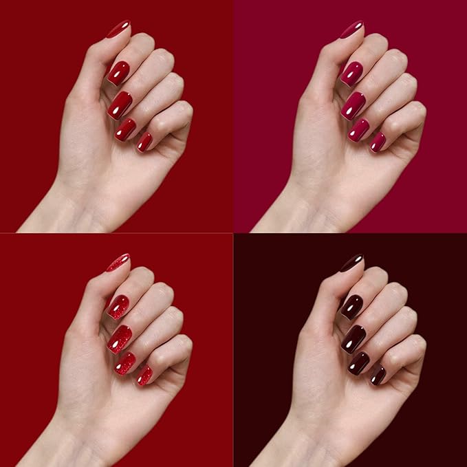 Vishine Gel Nail Polish Kit 4pcs Soak Off Burgundy Red Nail Polish Set New Starter Nail Art Manicure Gift Set 15ml