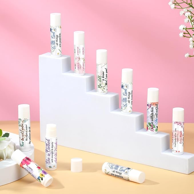 50 Pack Lip Balm Religious for Women Lip Balm with Scripture Bulk Sticks Christian Gifts Faith Bible Verse Scripture Inspirational Gift Party Favors Coworkers 10 Styles Floral