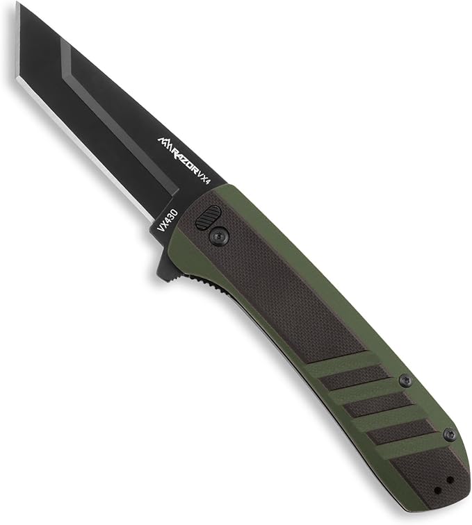 OUTDOOR EDGE Razor VX4 | Black G10 Over Green with Black Tanto | Replaceable Blade EDC Folding Pocket Knife | 3" Blade, Ceramic Ball Bearings, Reversible Pocket Clip | Outdoor, Camping, Survival, Utility