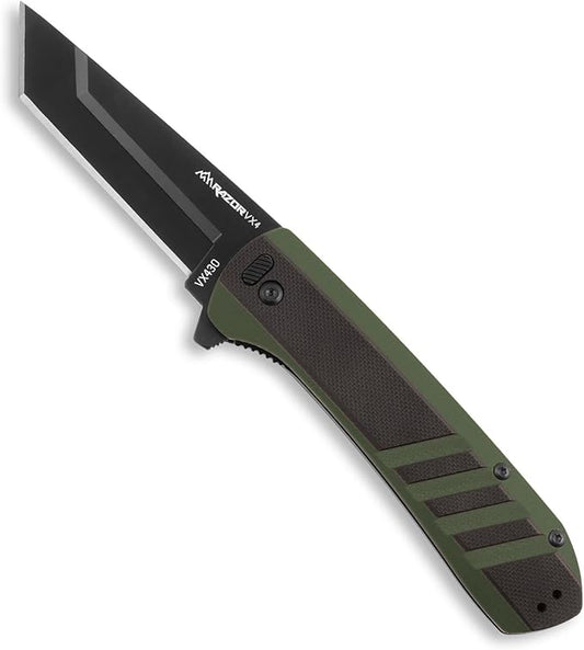 OUTDOOR EDGE Razor VX4 | Black G10 Over Green with Black Tanto | Replaceable Blade EDC Folding Pocket Knife | 3" Blade, Ceramic Ball Bearings, Reversible Pocket Clip | Outdoor, Camping, Survival, Utility
