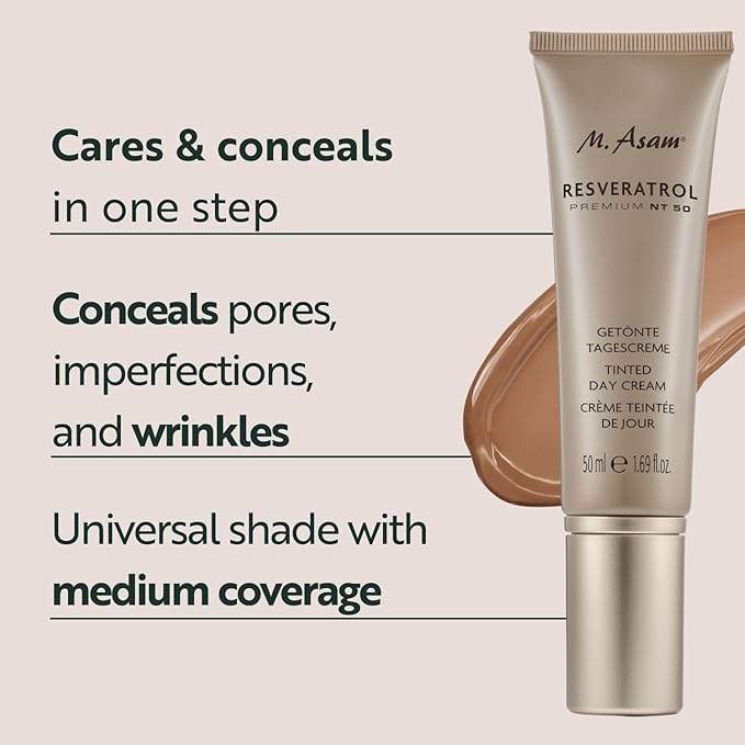 M. Asam RESVERATROL PREMIUM NT50 Tinted Day Cream (1.69 Fl Oz) – With Hyaluronic Acid, Anti-Aging Face Cream for Women, Lightweight Makeup & Moisturiser Cream in One, Vegan Skin Care