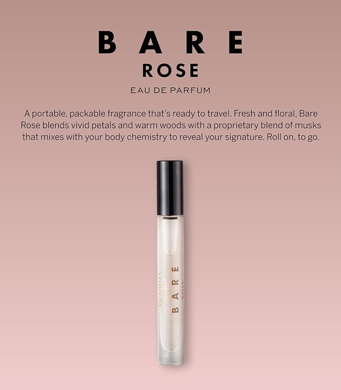 Victoria's Secret Bare Rose Eau de Parfum Rollerball, Notes of Pear Skin, Rosa Centifolia & Sheer Woods, Travel Size Mini Perfumes for Women (0.23 oz)