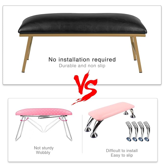 Arm Rest for Nails, Nail Arm Rest for Nail Tech with Microfiber Leather Nail Table Mat, Manicure Hand Rest Stand Nail Art Accessories Tool for Nails Tech(Black)