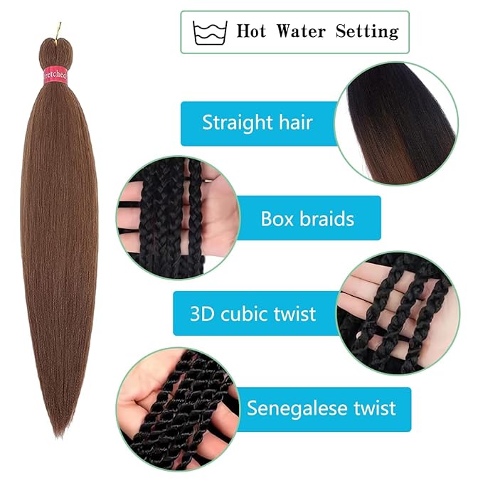 Pre-stretched Braiding Hair, Original Braid Hair Extensions, Hot Water Setting Crochet Hair Braids, Yaki Texture Easy Braiding Hair (32''-8packs, 30)