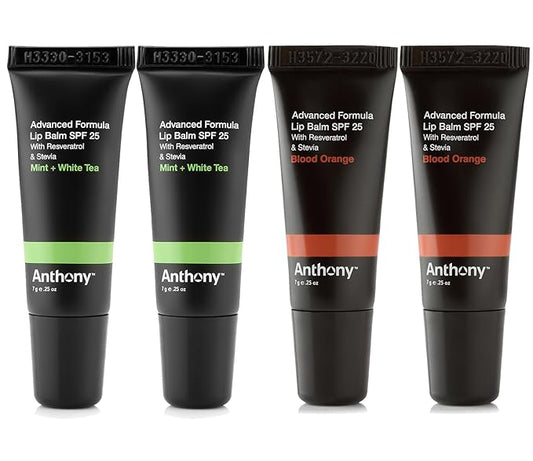 Anthony 25 SPF Lip Balm With Sunscreen - Contains Green Tea Extract, Shea Butter & Vitamin E - Moisturizing Repair Care Treatment for Chapped & Dry Lips 4-Pack
