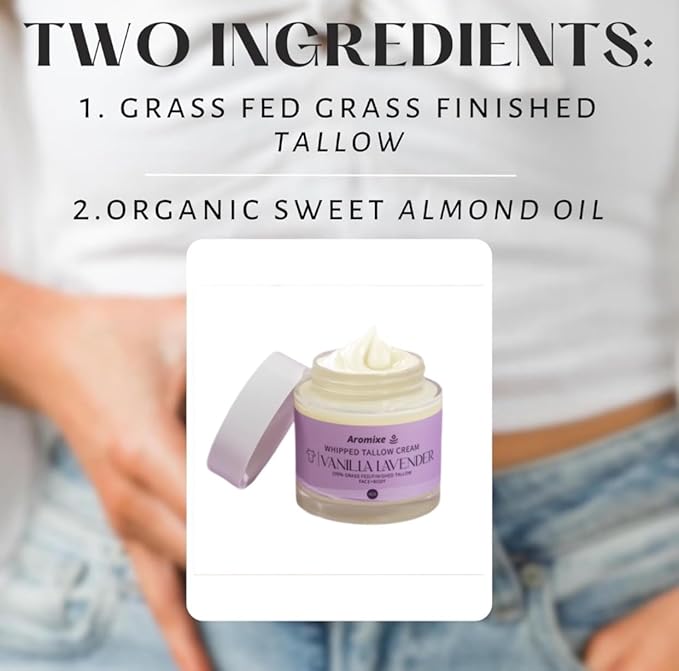 Halal Whipped Tallow Moisturizer for Face and Body - 100% Natural, Grass-Fed, and Sensitive Skin Friendly - 4oz (4 oz, Vanilla Lavender)