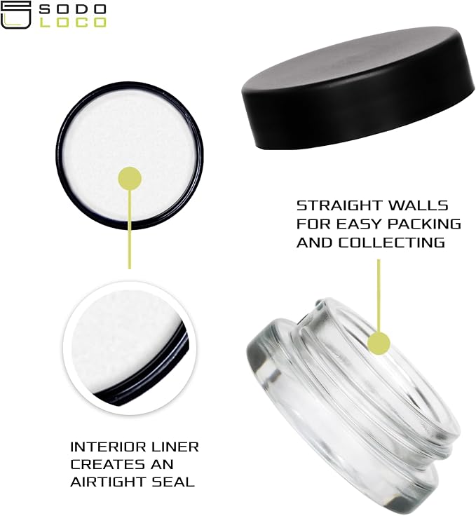 (90 Pack) 7ml Low Profile Thick Glass Jars with Black Lids - Airtight Containers for Oil, Lip Balm, Wax, Cosmetics