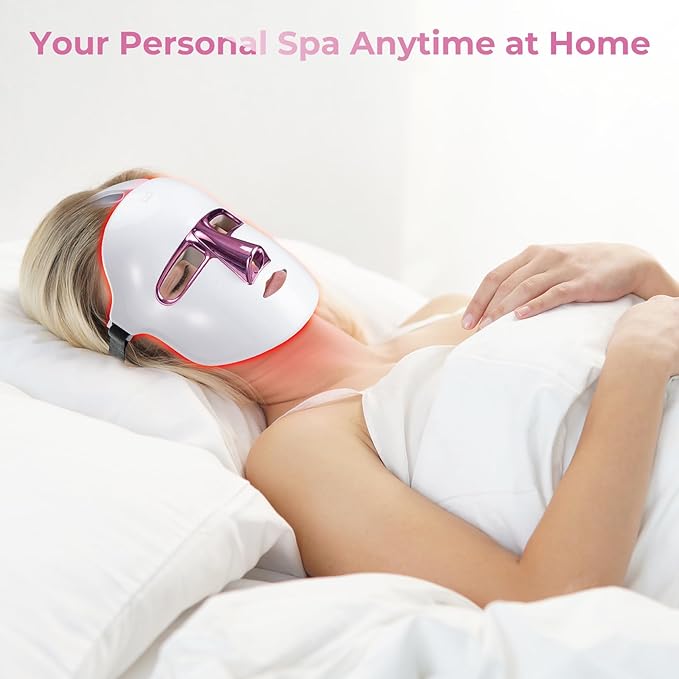 7-1 Colors Red Light Mask for Face, Cordless Red Light Face Mask for Home Use, Ergonomic Design, Portable and Rechargeable