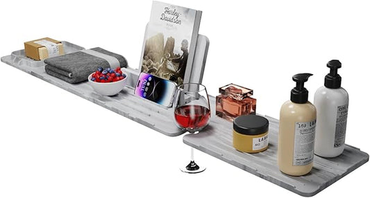 Luxury Bathtub Caddy Tray, Made of Stainless Steel and Silicone, Waterproof, Anti-Bending, Solid Bath Tray for Tub, Ideal Gift for Woman and Man Relaxing, 35.4×6.7 inches