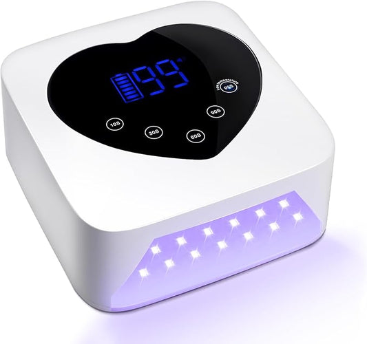 Cordless UV Led Nail Lamp, 72W UV Nail Light for Nail Polish, Rechargeable Nail Dryer, Heart Nail Lamp with 5 Timer and LCD Display, Professional Nail Lamp for Valentines Day Gifts and Nail Salon