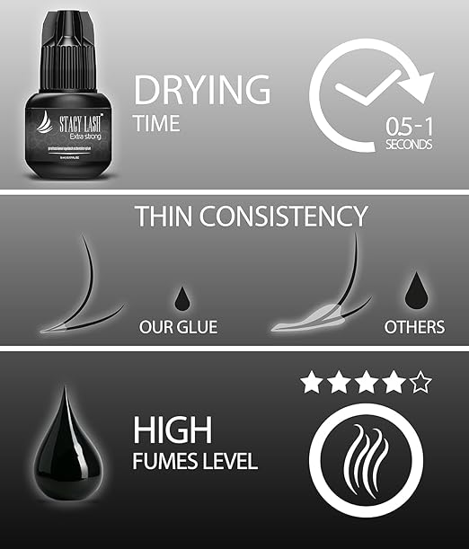 Extra Strong Eyelash Extension Glue Stacy Lash (0.17fl.oz / 5ml) / 0.5-1 Sec Dry/Retention – 8 Weeks/Black Adhesive/Professional Supplies