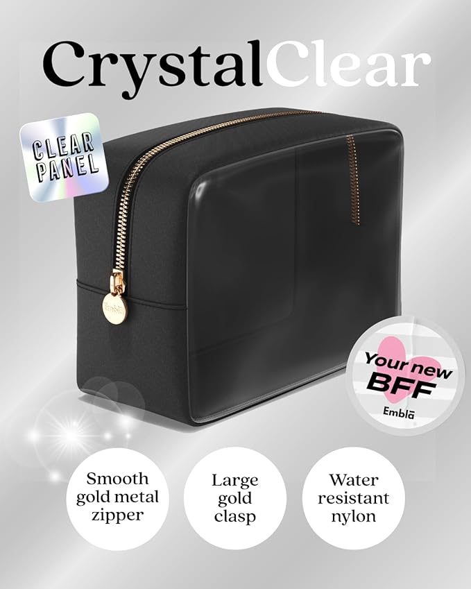 Clear Cosmetic Bags Set of 3, Mini Small Large Makeup Bags For Women Clear Pouch Cosmetics Cases Zipper Cute Pouches Make Up Travel Toiletry Essentials Preppy Purse Organizer Makeup Cases, Black