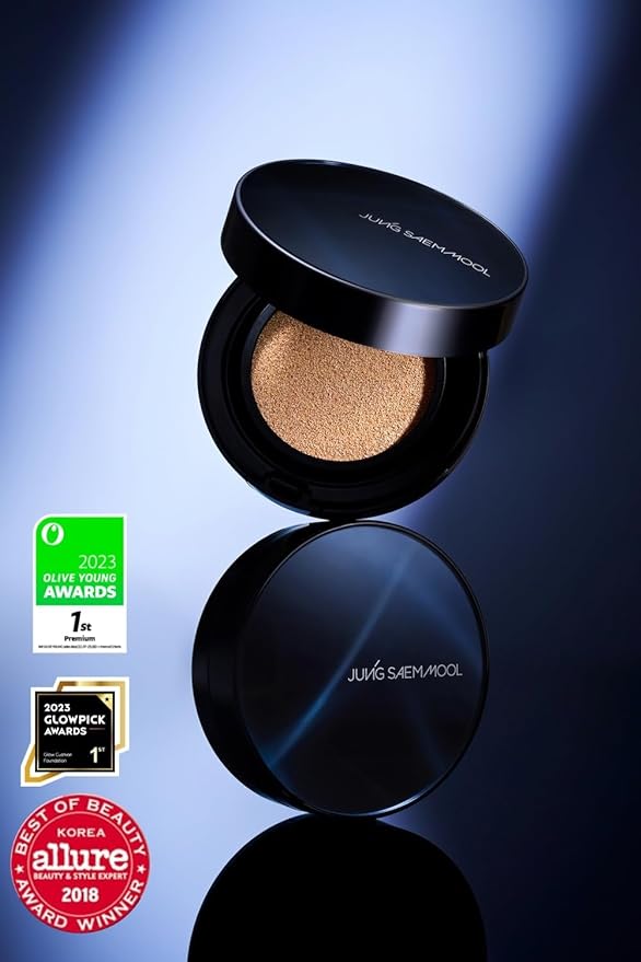 JUNGSAEMMOOL OFFICIAL Essential Skin Nuder Cushion Special Set (Medium) | Navy Edition (Refill included) + Lip-Pression Glittering Topper (2g) + Navy Cushion Puffs (3pcs)