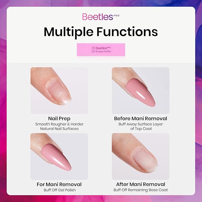 Beetles Nail Buffer Sanding Block, 50 Pcs 100 Grit Polisher Buffing File 4 Sides Nail Files Pink Art Pedicure Manicure File