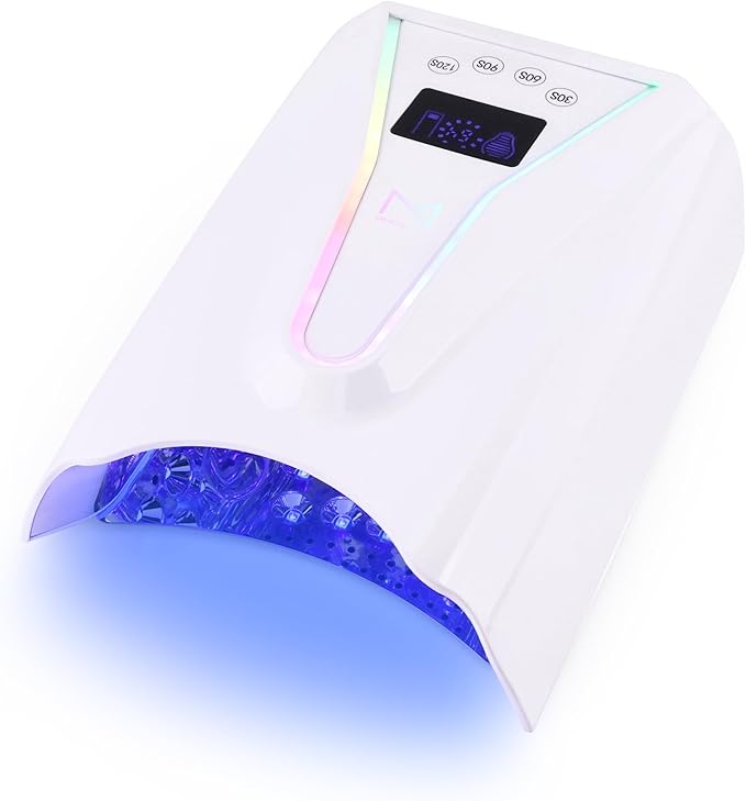 M - Crystal Cure 128W UV/LED Nail Lamp | Fast Curing with 45 Powerful LEDs | Cordless, Rechargeable, Auto Sensor |Gift Mom Professional Gel Nail Dryer for Manicures & Pedicures (White)