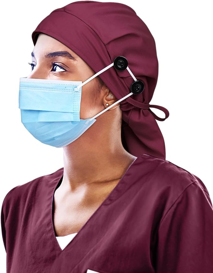 Satin Lined Work Cap with Button for Long Hair Women