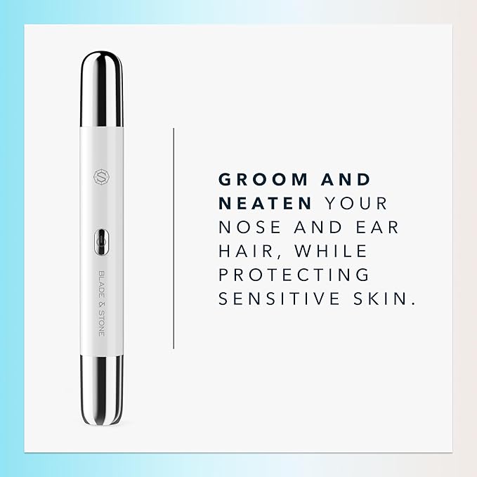 Blade & Stone™ NS501M Nose & Ear Trimmer | Graphene-X™ Blade | High-Velocity, Low-Noise Motor | Patented Rotary Blade Design | Skin-Friendly, Tug-Free Performance, Detachable Head (Snow/Silver)
