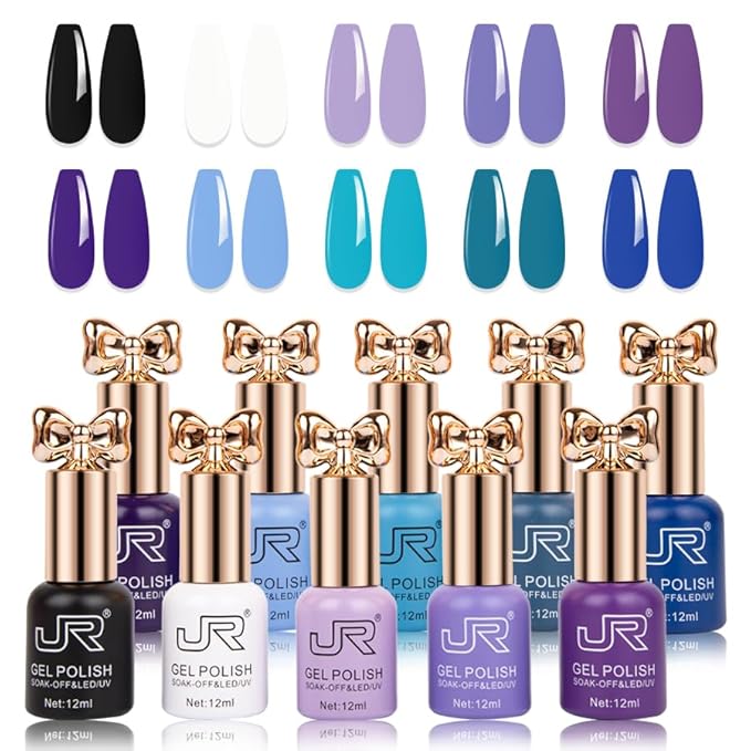 JR Violet Gel Nail Polish Set 10 Colors 0.4floz Butterfly Bottle Semi Cured Long Lasting Vegan Chip-Resistant Long-Lasting Soak off Gel Polish Gifts for Women F Model