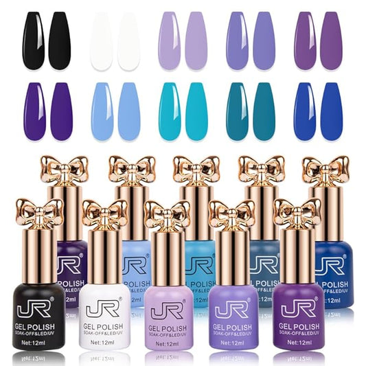JR Violet Gel Nail Polish Set 10 Colors 0.4floz Butterfly Bottle Semi Cured Long Lasting Vegan Chip-Resistant Long-Lasting Soak off Gel Polish Gifts for Women F Model