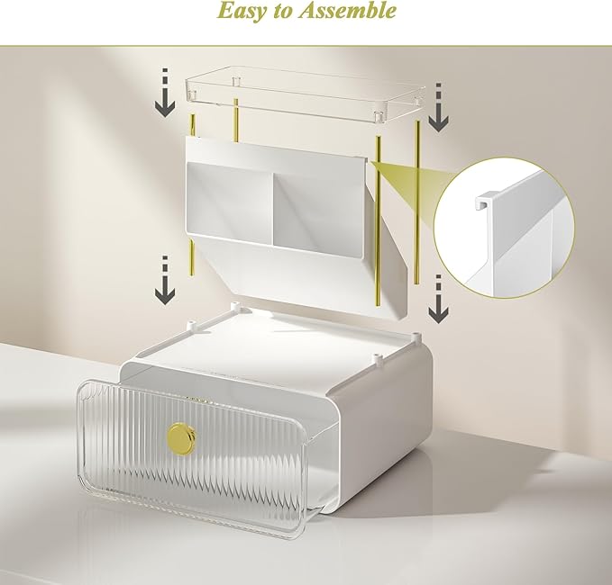 Makeup Organizer with Storage Drawer,Cosmetic Display with Lipsticks Brush Holder Perfume Tray,Organize Cosmetics and Beauty Supplies for Vanity,Dresser,Bathroom,Desktop Organizer,Clear