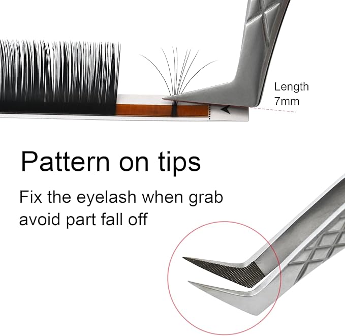 NAGARAKU Eyelash Extension Tweezers Diamond Grip with Pattern on tip Precision Durable Curved Professional for Classic Lash Fanning Volume (A-04)