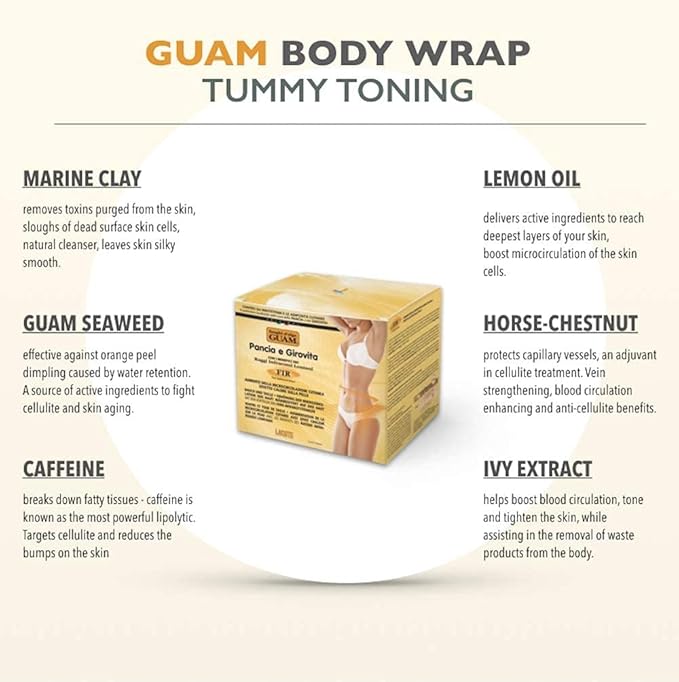 Guam Anti Cellulite Stomach Wraps, INFRARED Body Wrap for Flat Tummy, FIR Tummy Wrap Cellulite Remover, Belly Cellulite Treatment, Stomach Skin Firming and Tightening Body Mud (1.1LB)
