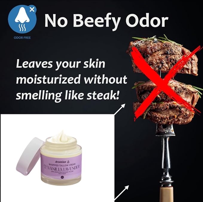 Halal Whipped Tallow Moisturizer for Face and Body - 100% Natural, Grass-Fed, and Sensitive Skin Friendly - 4oz (4 oz, Vanilla Lavender)