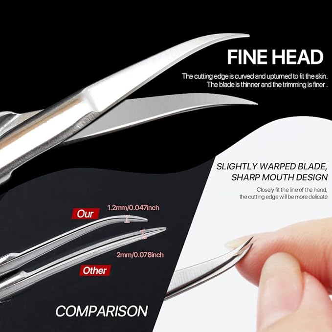 Cuticle Scissors for Women and Men Curved Stainless Steel with Tip Grooming Blades Manicure Nail for Dry Skin Nail Scissors (1)