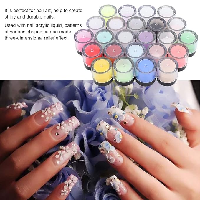 Acrylic Powder, Nail Acrylic Powder Set, Crystal Nail Art Tips Decoration Builder Acrylic Manicure Accessories for Nail Salon and Home(24 Colors)