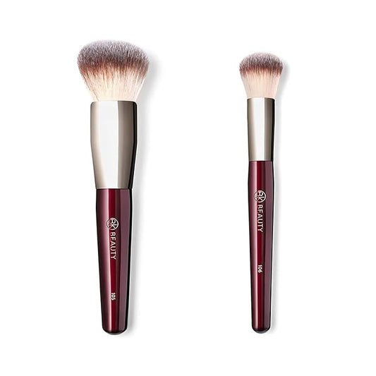 BK BEAUTY - LARGE BUFFER & ROUND FOUNDATION (2PC) - Professional Makeup Brush Set for Liquid or Cream Foundations, Powder & Blush | Premium Face Brushes for Flawless Application